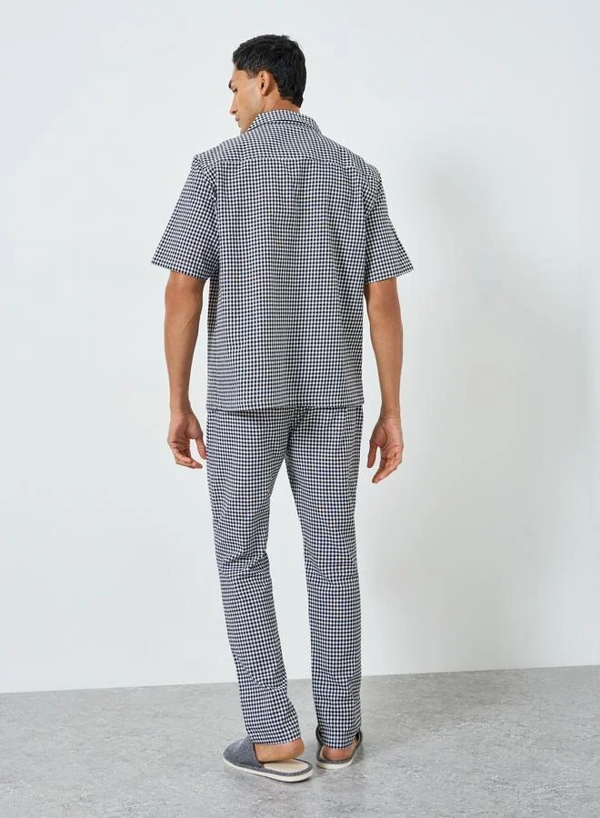 Styli  Men Gingham Print Buttoned Shirt and Pyjama Set for Men | Best Price UAE